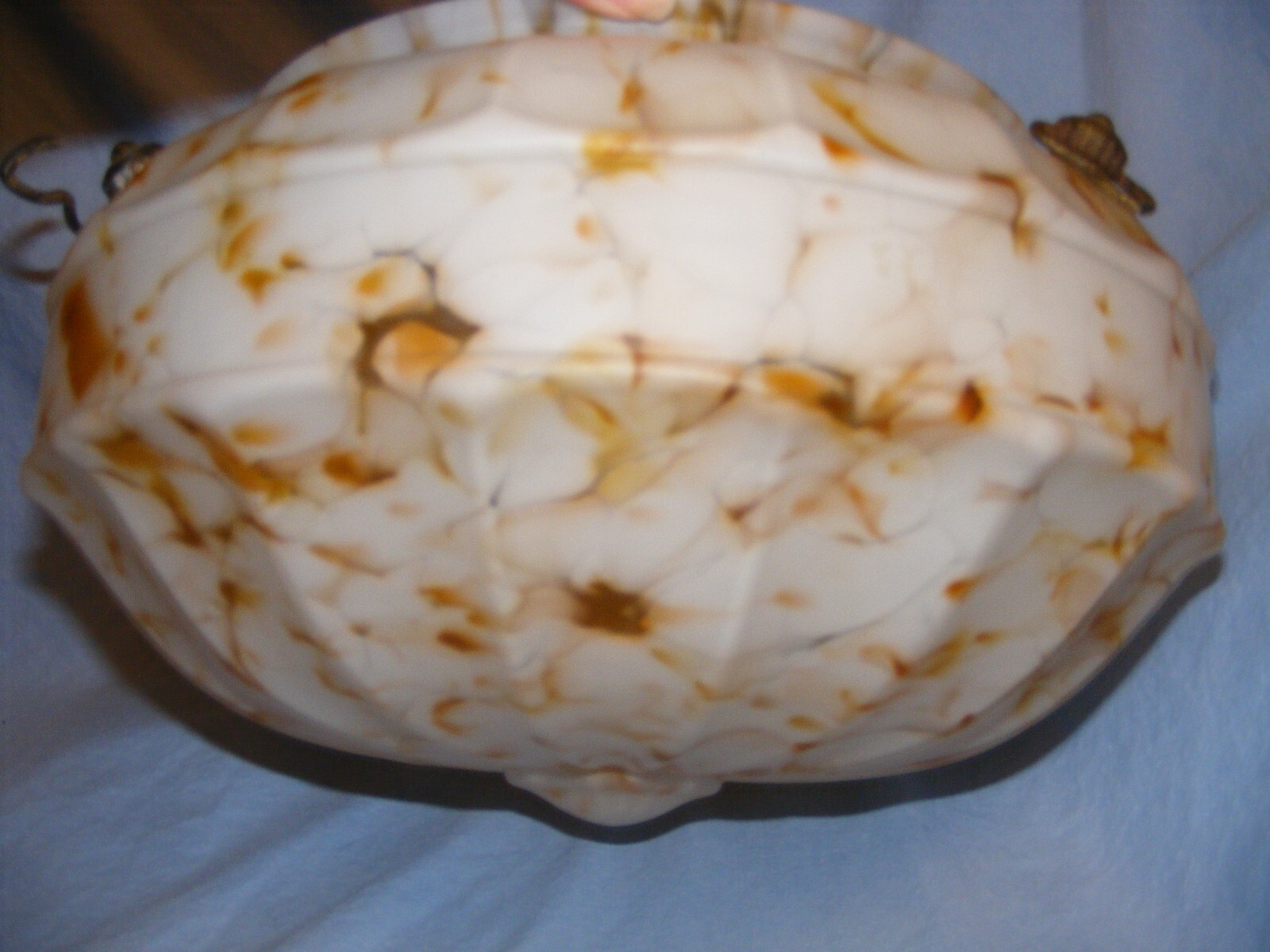 Vintage Glass Ceiling Light Plaffonier Flycatcher Bowl Lamp Shade Brown Veined