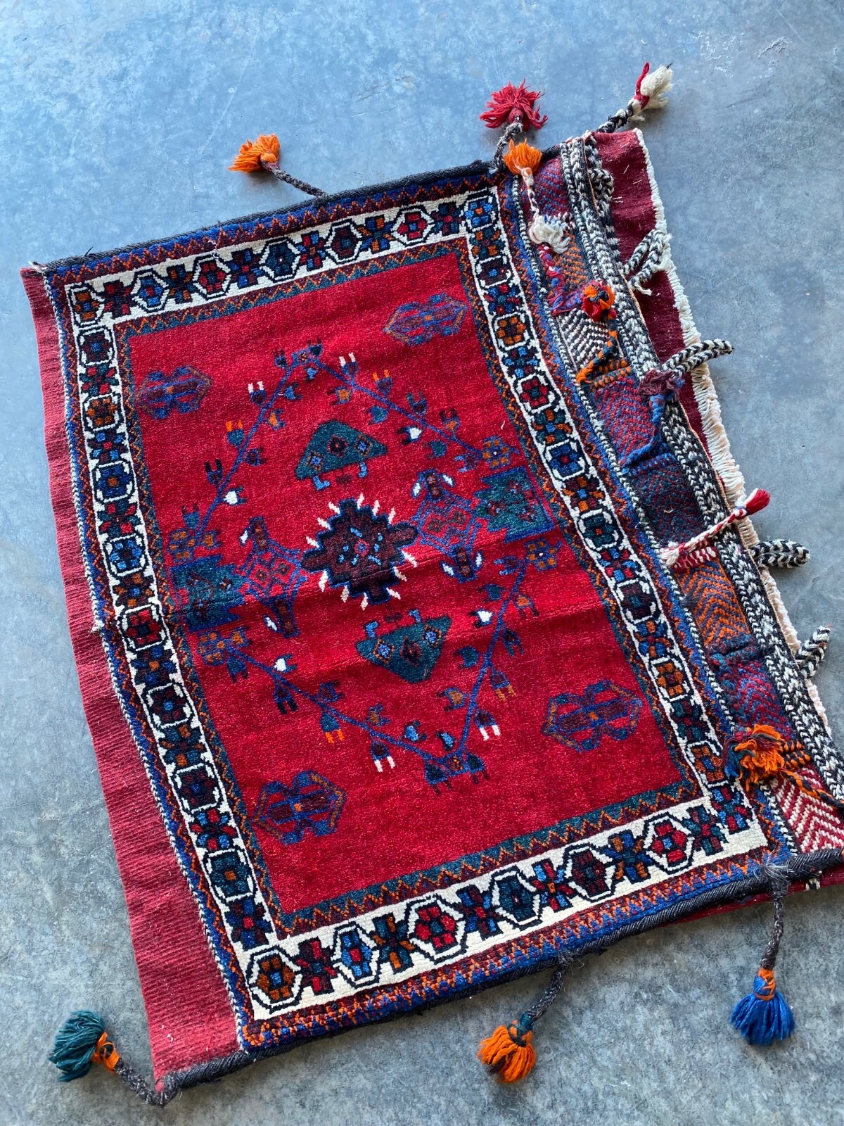 Vintage Handmade Saddle Bag, Rug or Tapestry, 2×3,Natural Dyes Geometric Nomadic