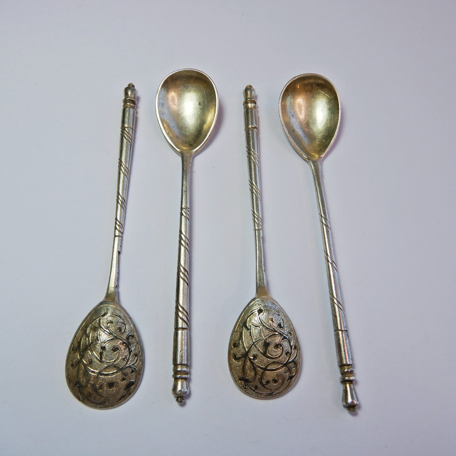 Antique Imperial Russian 84 Silver Spoons Set of 4 Hallmarked ИА Moscow 1866 43g