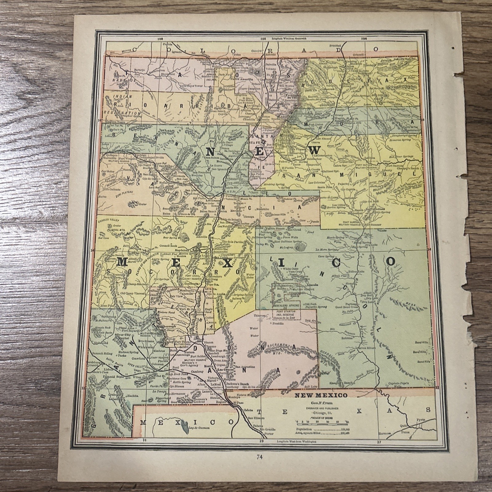 Antique 1887 Map Of New Mexico 14”x11”