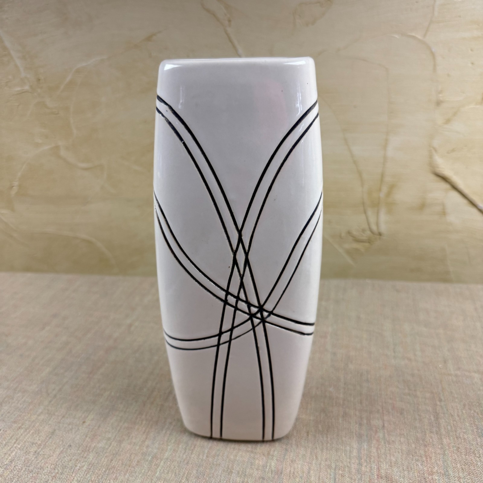 Modern White Ceramic Vase Black Line Art Contemporary Decor