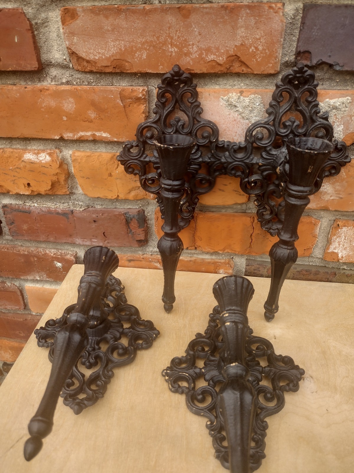 Vtg Gothic Cast Iron Torchere Wall Candle Sconce Lot 4 Victorian Rococo Acanthus