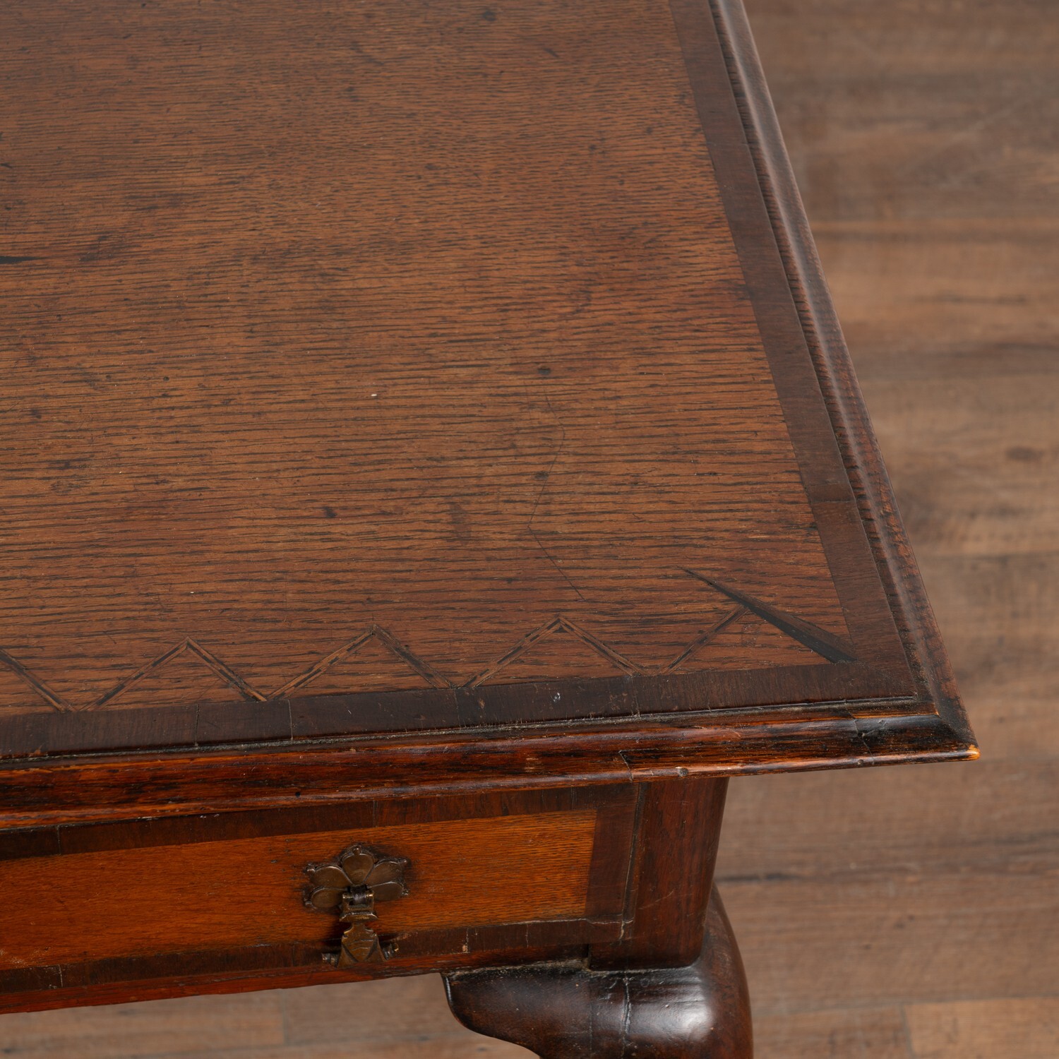 Small Inlaid Oak Side Table With Cabriolet Legs and Single Drawer, Denmark 1750-