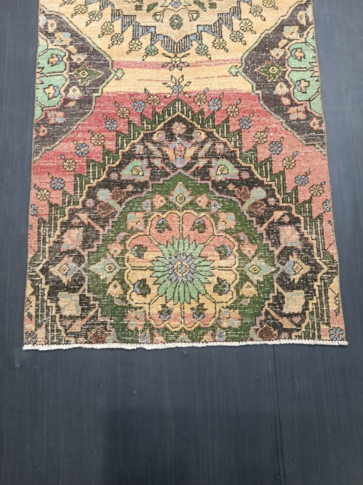 Vintage Multicolor Medallion Runner, 2.8×8.3ft, Antique Turkish Handmade Rug,