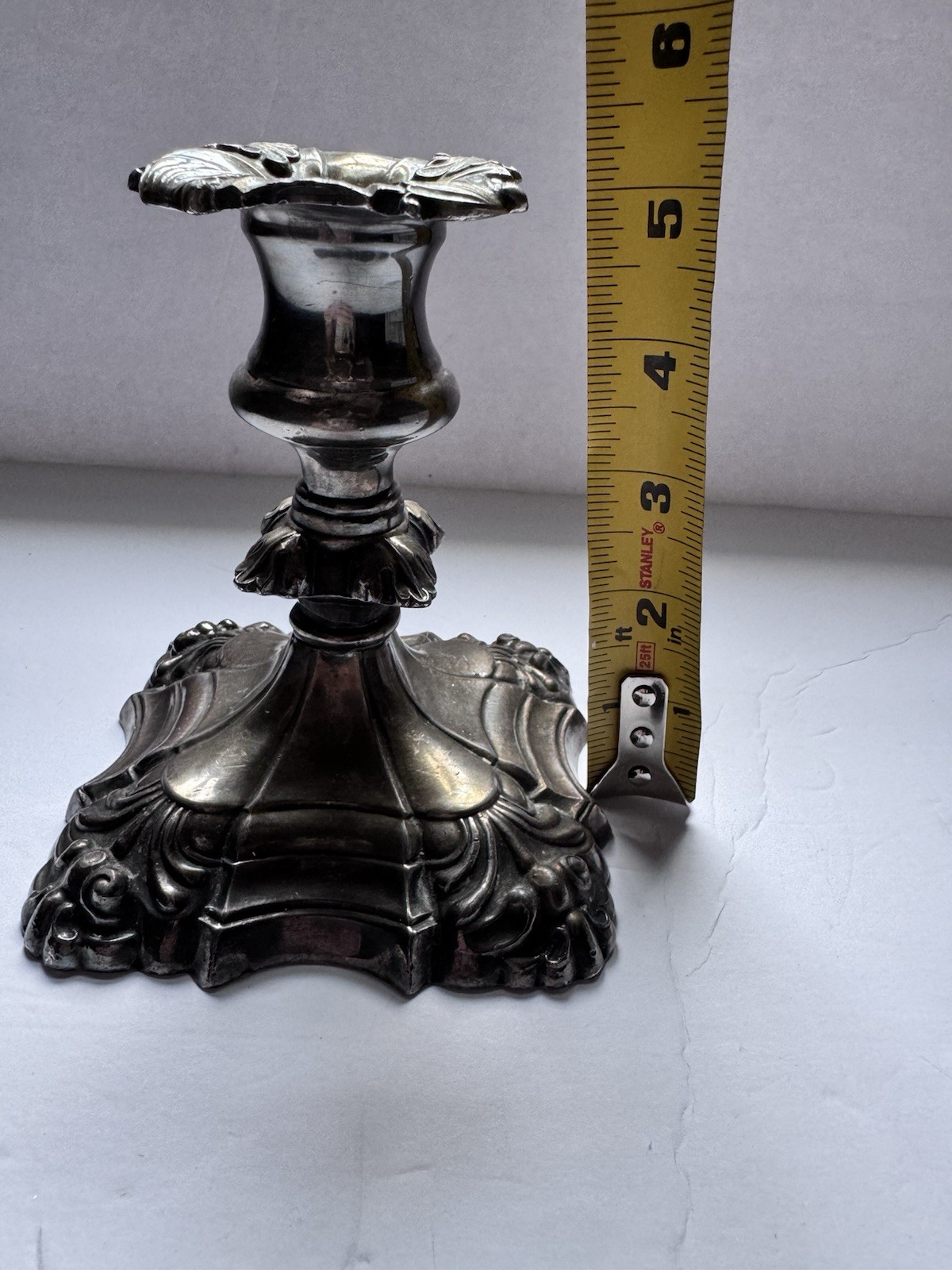 Coronet Plate Candlestick Holder Silver Tone Vintage Scalloped Patina
