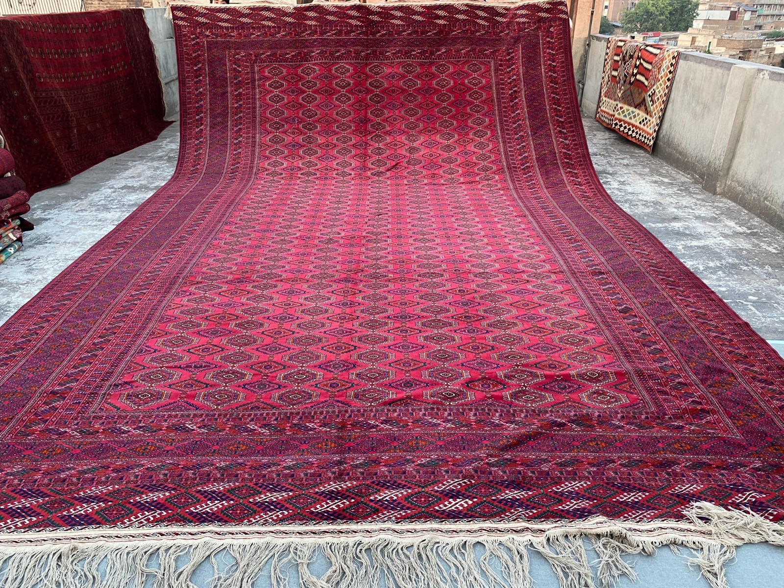 Palace Size Antique 1900s Turkmen Tekke Rug 13’7×21 Oversized Wool Decor Rug