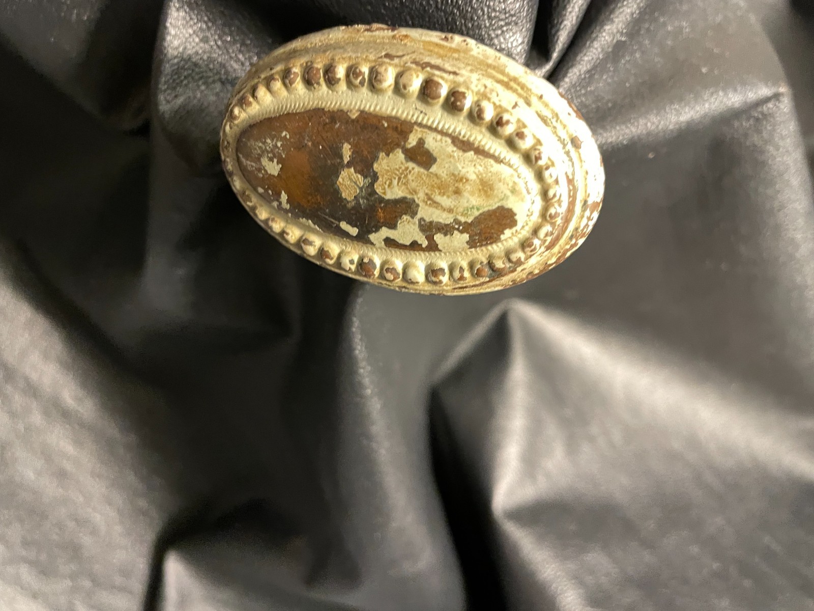 Vintage Brass Door Knobs & Escutcheon Plate Ornate Embossed USA Seller $5 Ship