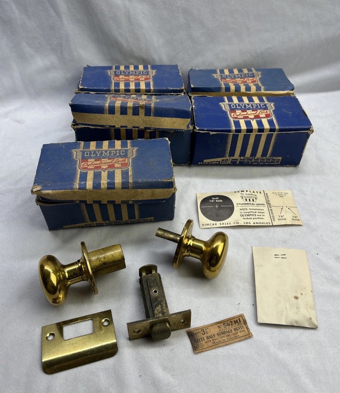 Vintage Olympic Cylindrical Lock Door Knob Assembly Hardware Lot Vimcar Sales