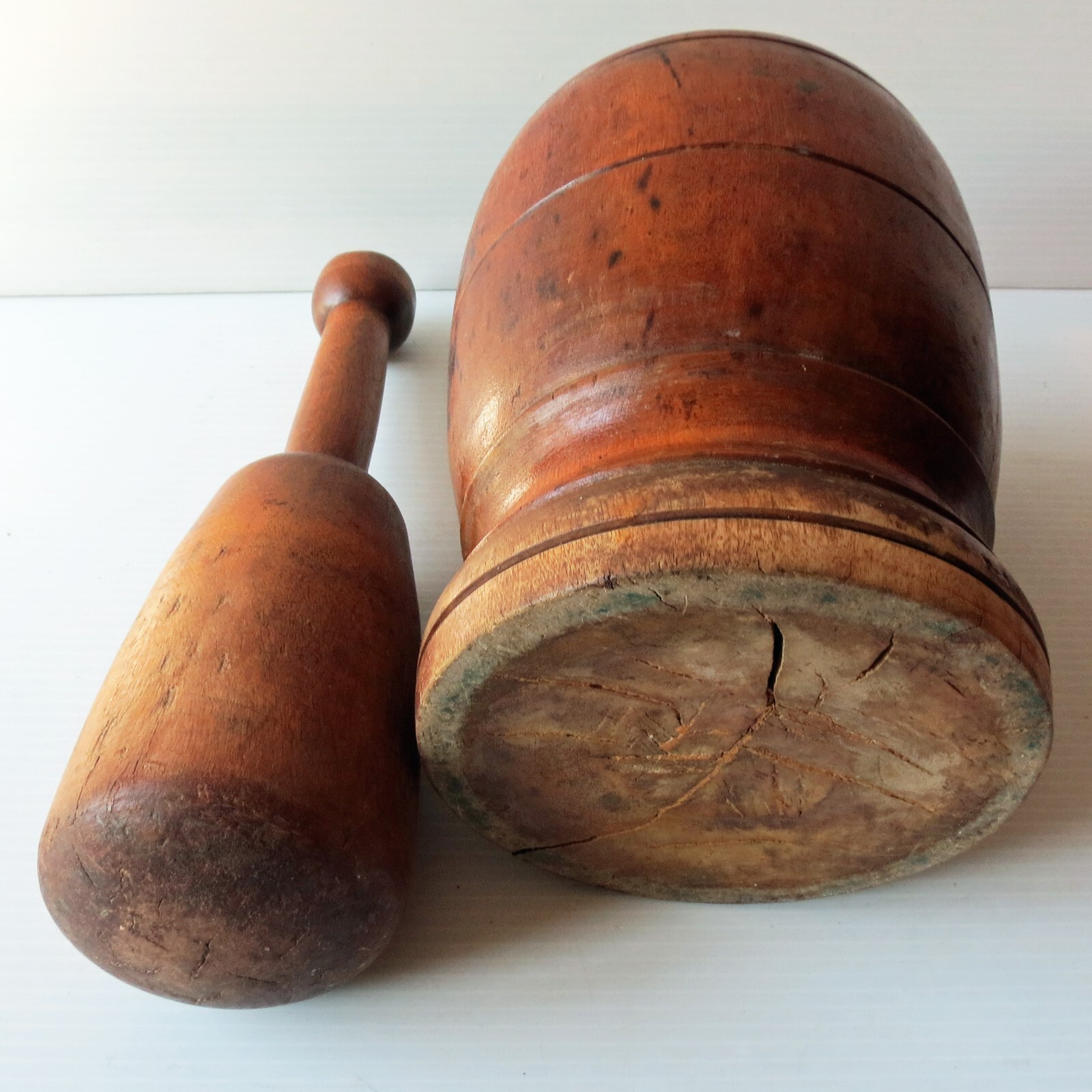 Antique Hand Turned Maple MORTAR & PESTLE 7 1/2” Tall
