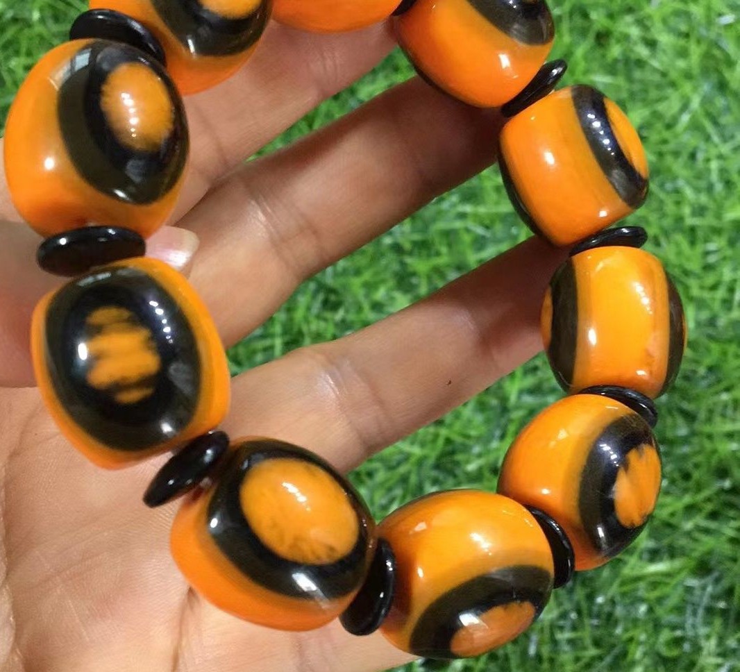 Trendy High-End Amber Bead Bracelet Polished Round 18mm Handmade Jewelry