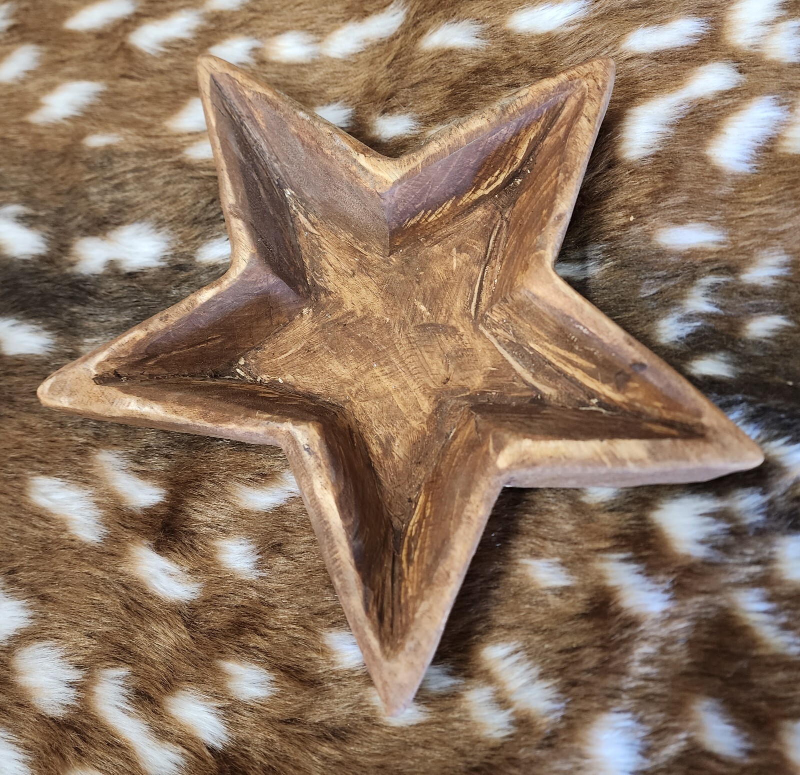*Carved Wooden STAR Dough Bowl Primitive Wood Trencher Tray Rustic Home Decor