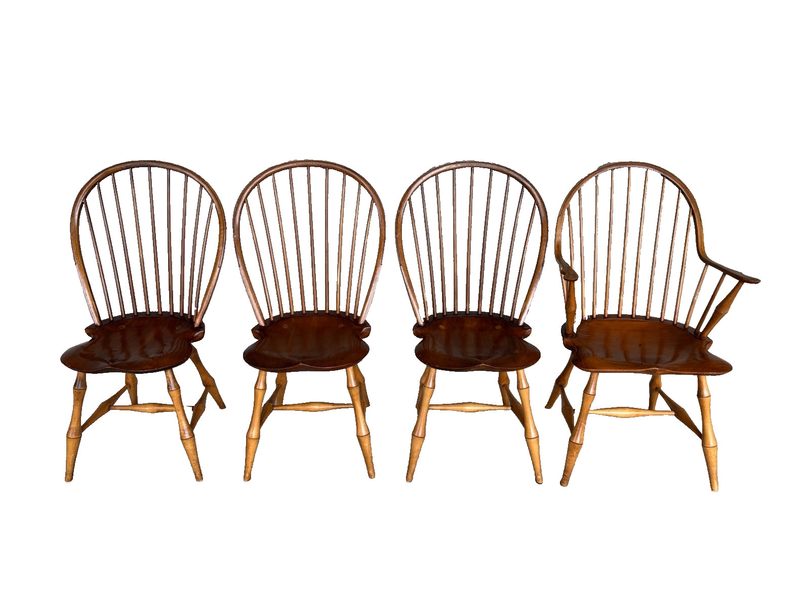 D.R. DIMES BOW BACK BAMBOO OLDE AMBER FINISH DINING CHAIRS – SET OF 4