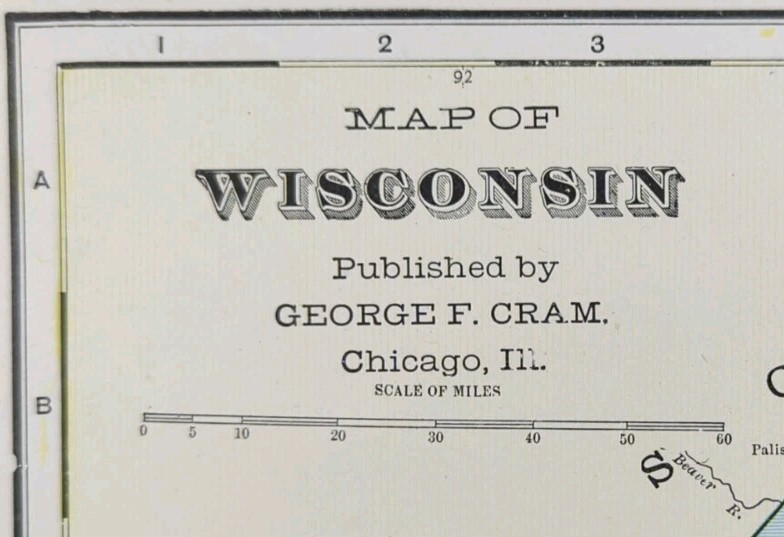 Vintage 1904 WISCONSIN Map 14″x22″ Old Antique Original GREEN BAY MADISON WI