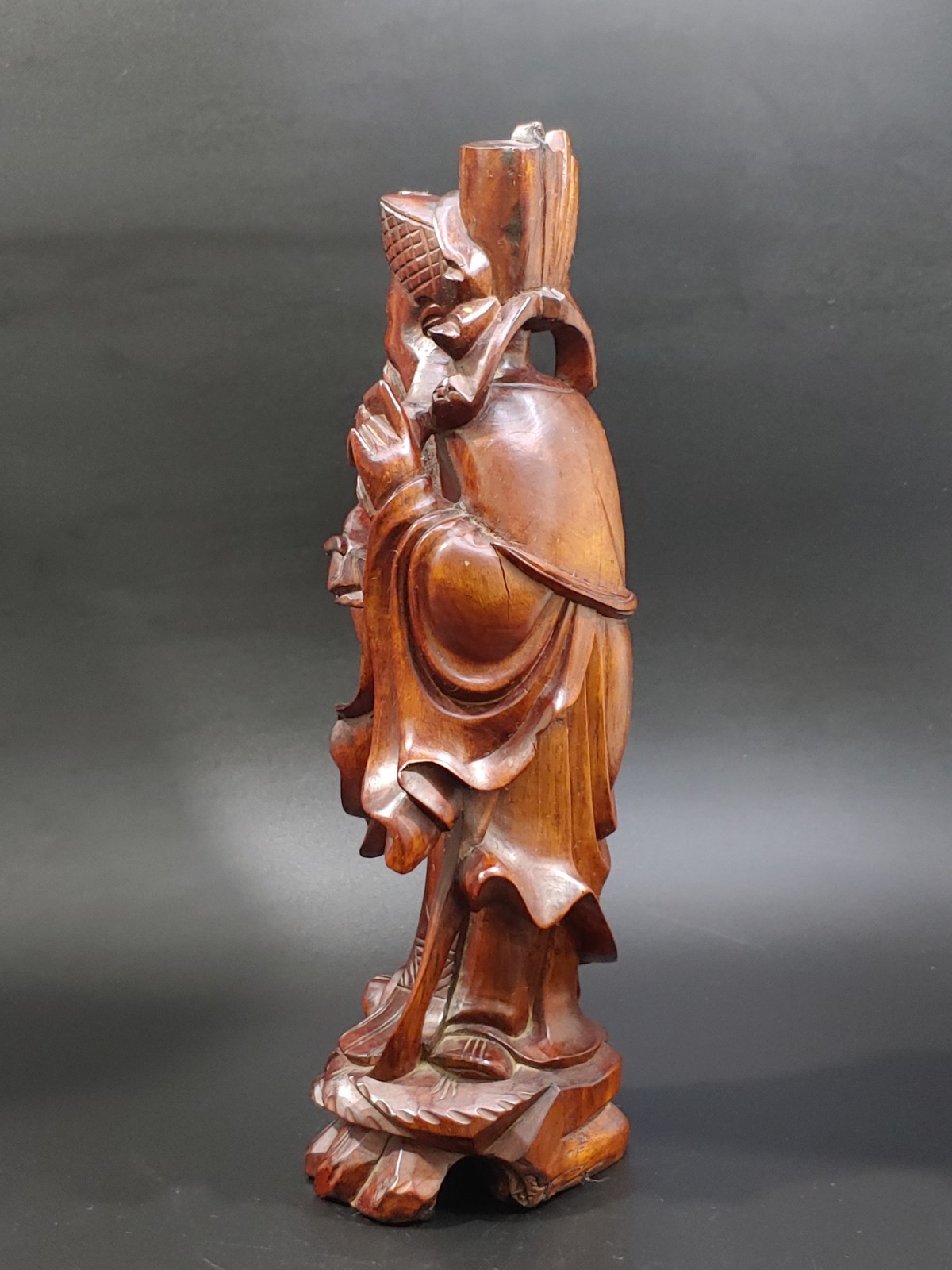 花梨红木雕挂漆文曲星像 Antique Chinese Lacquer Rosewood Hongmu Carving Wenquxing Figurine