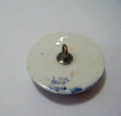 Vtg Button Ceramic Delft Blue Windmill h painted metal shank size 1″mark Holland