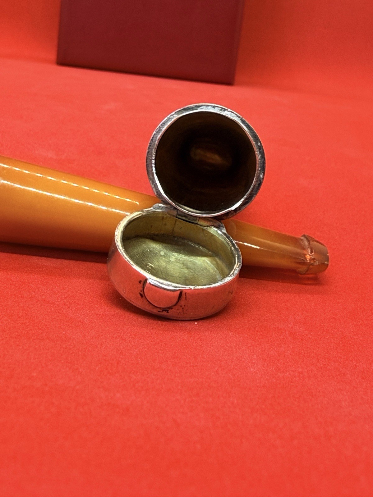 Antique Solid Silver CHEROOT Box Scotch Amber Pipe Cigare Holder Pendant Bir1898