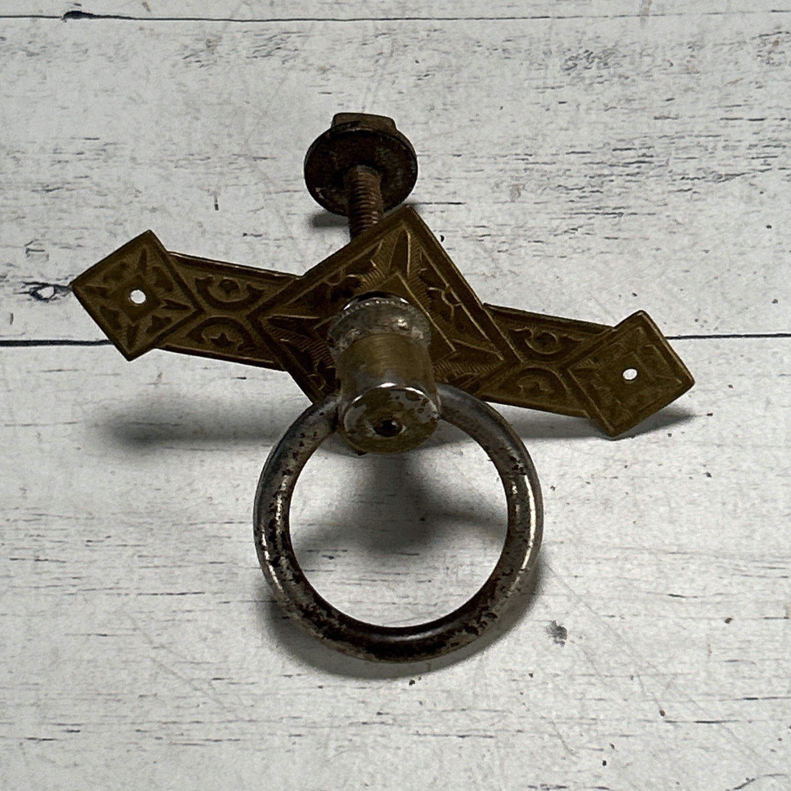 Antique Victorian Eastlake Brass Drawer Pull 3.5″ 1880s-1890s Drop Ring