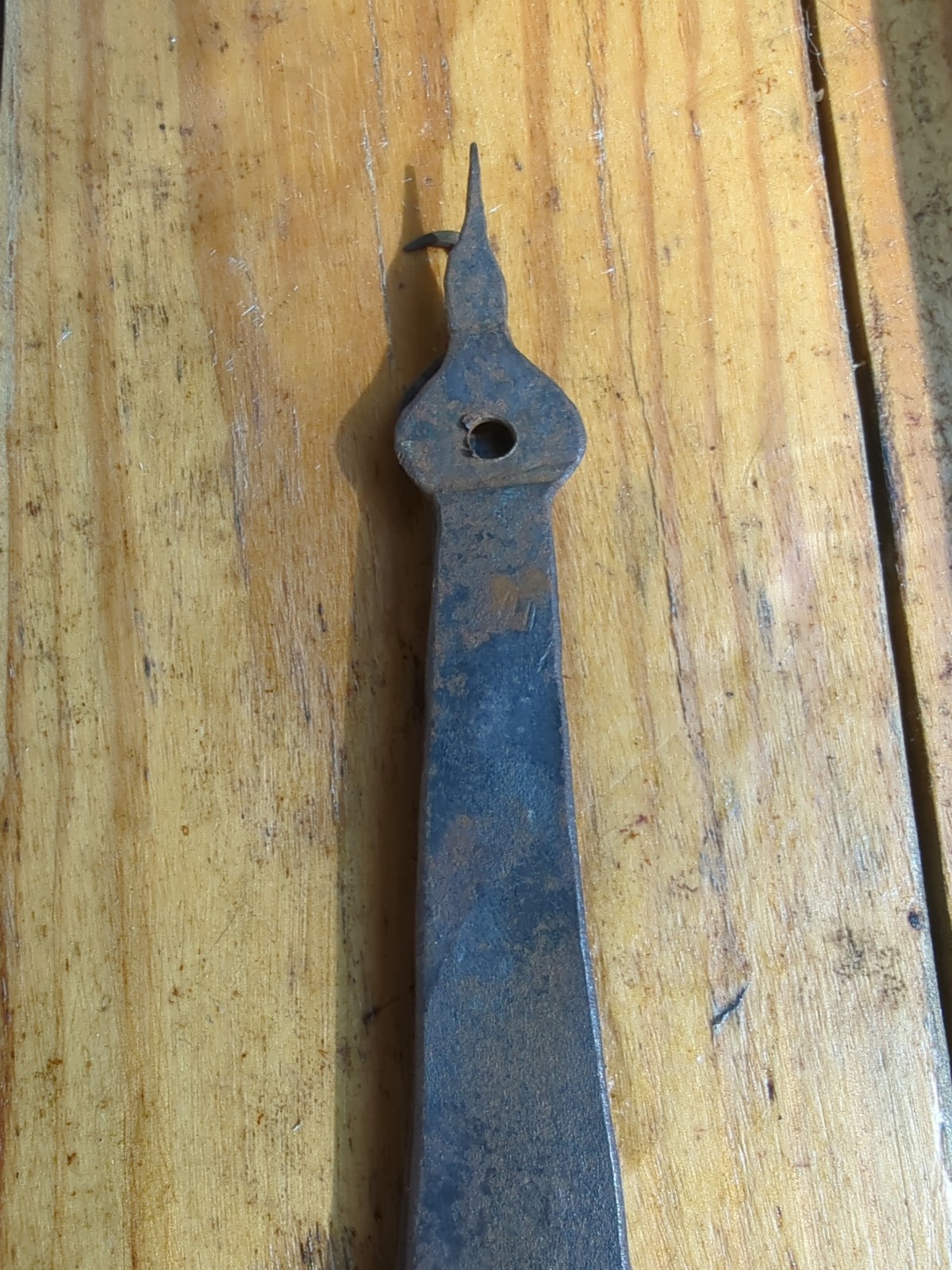 Antique Primitive Strap Hinges Blacksmith Forged Wrought Iron Rat Tail 36 Inches