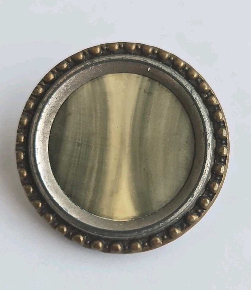Vintage Metal Surround Button With Green And Cream Color Design Center. (M)