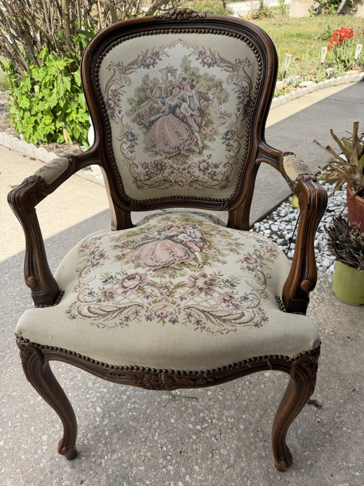 VTG Chateaux d’Ax Spa Italy Louis XV Needlepoint Tapestry Luxury Armchair 1989