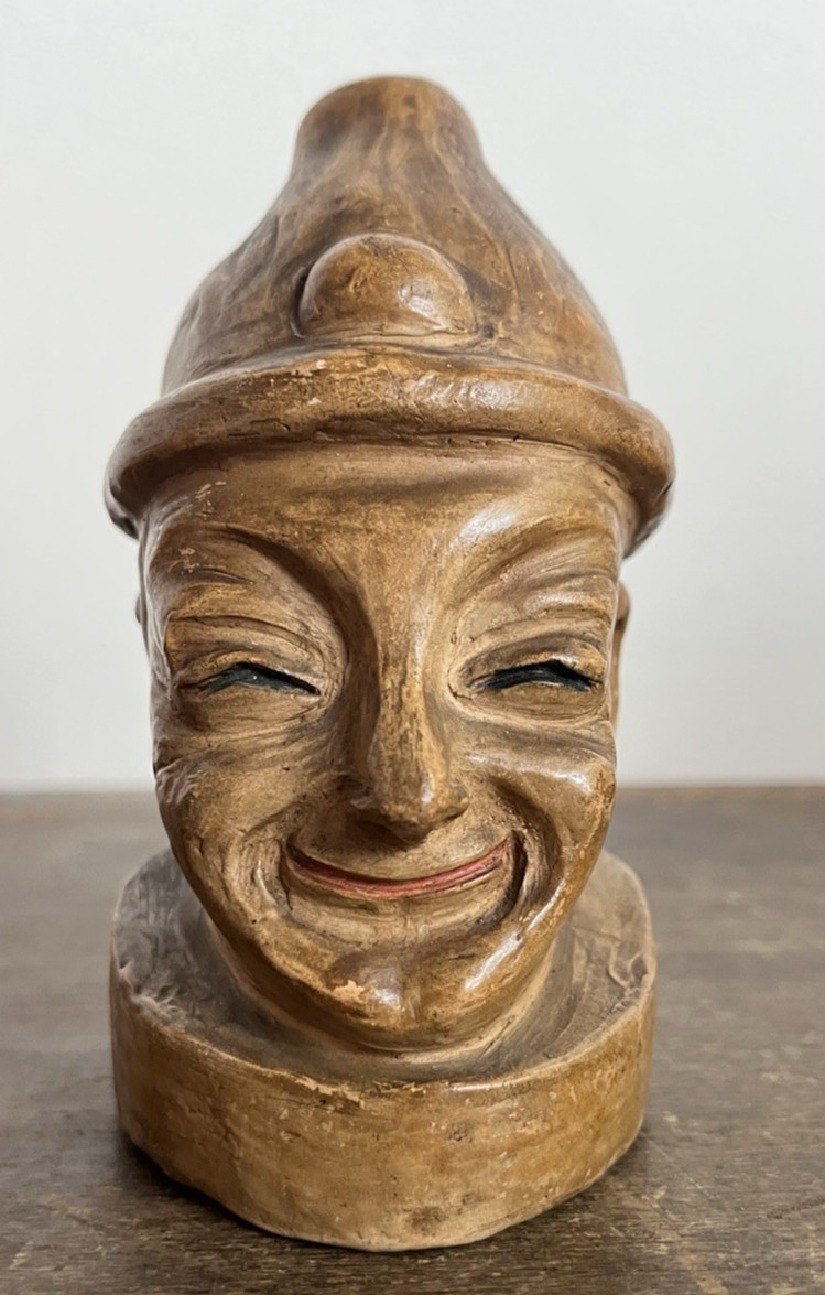 Antique Folk Art Pottery Jester Signed 1933 Outsider Art Ceramic Sculpture