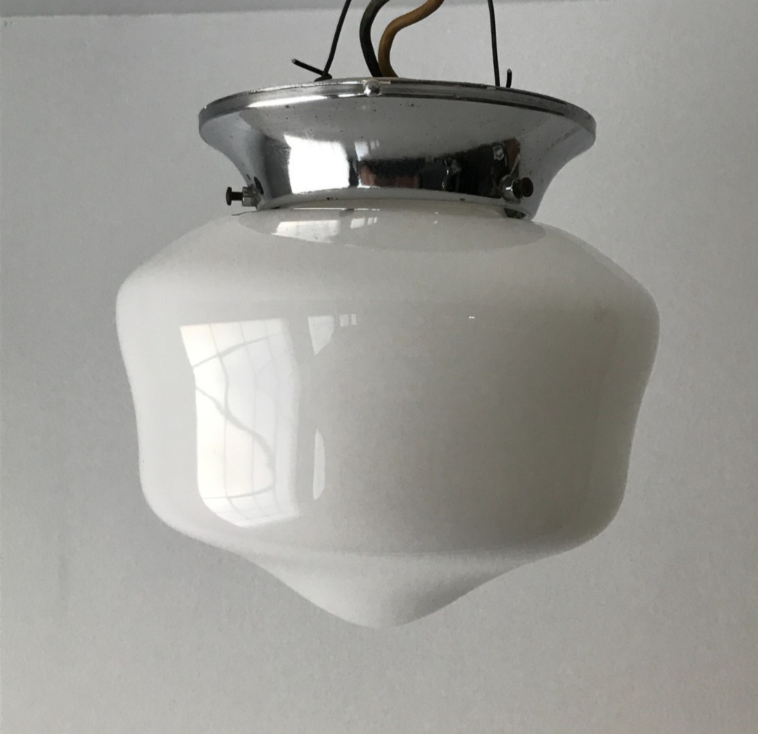 VTG Small Chrome Metal White Glass Globe Ceiling Mount Light Fixture Old 571-26B