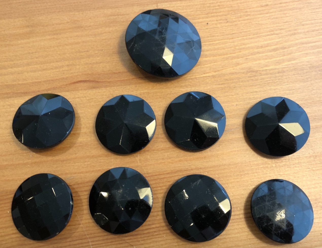 Set of 9 Antique Victorian Black Glass Multi Faceted Buttons | 1 In + 1.5 In