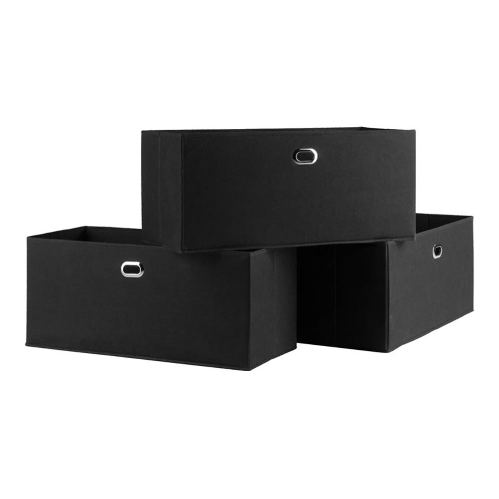 Bowery Hill Transitional Fabric Folding Basket in Black (Set of 3)