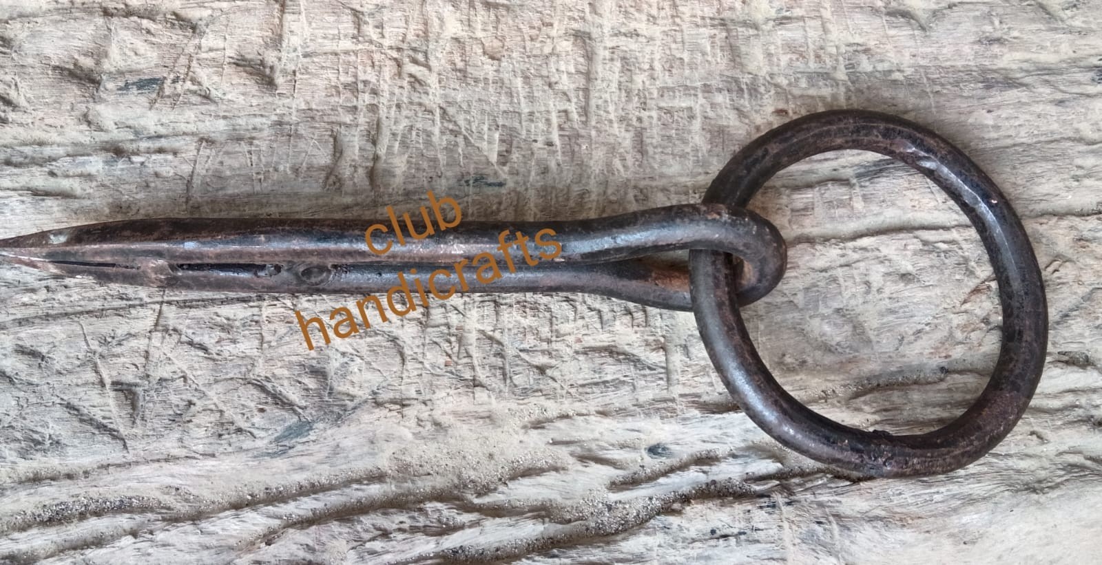 Antique Hook Wrought Iron Tethering Ring on Pin Blacksmith Hardware