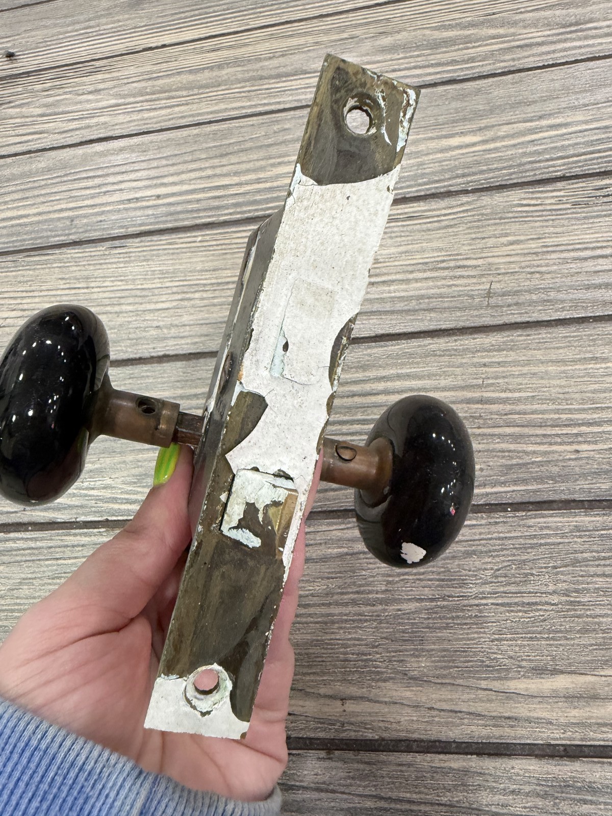 Antique Black Porcelain Door Knobs & Mortise Lock Set Hardware Salvage
