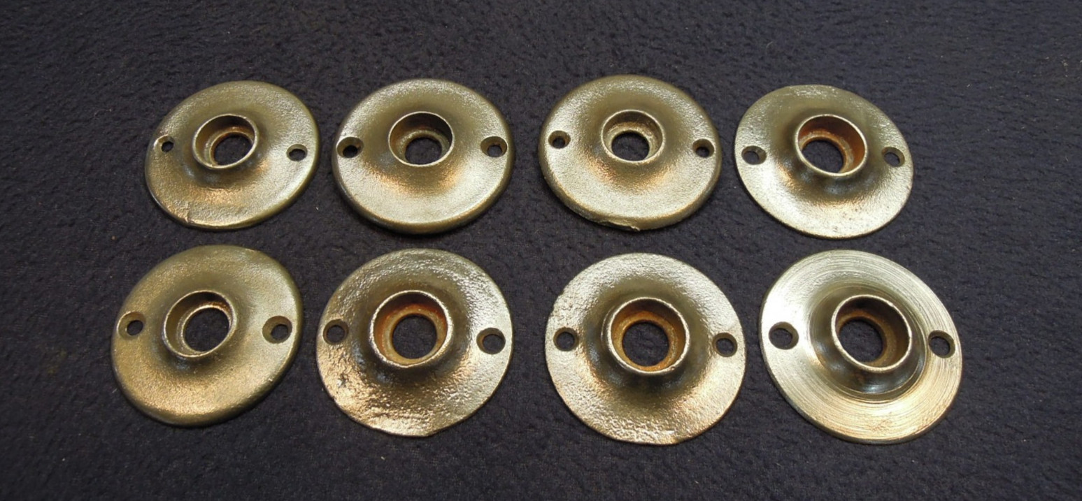 Pair Antique Victorian Round Plain Cast Iron Mortise Door Escutcheons Roses