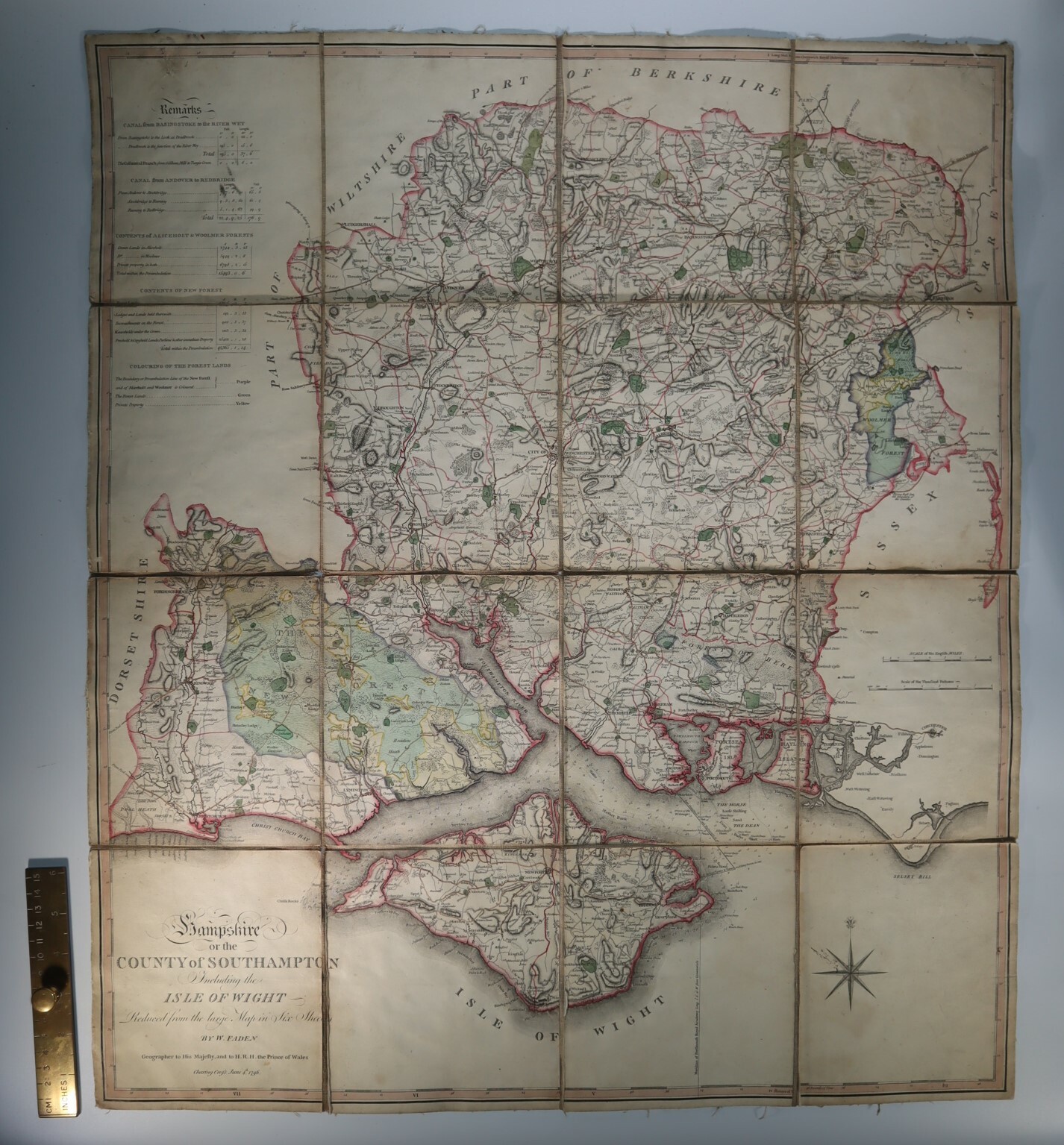 1796 Hampshire or the County of Southampton Isle of Wight Faden Linen Backed MAP