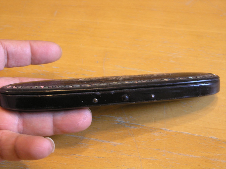 Antique Victorian Abalone Mop Inlay PAPIER-MÂCHÉ Spectacle Eyeglass Case
