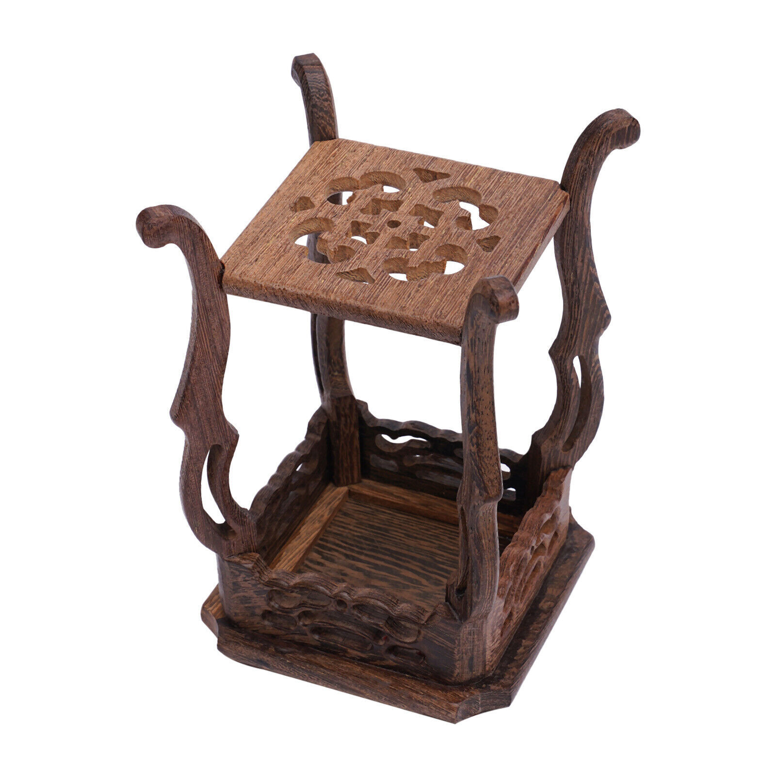 Square Tree-root Carved Bonsai Base Display Stand 10*10*15.5cm Oriental