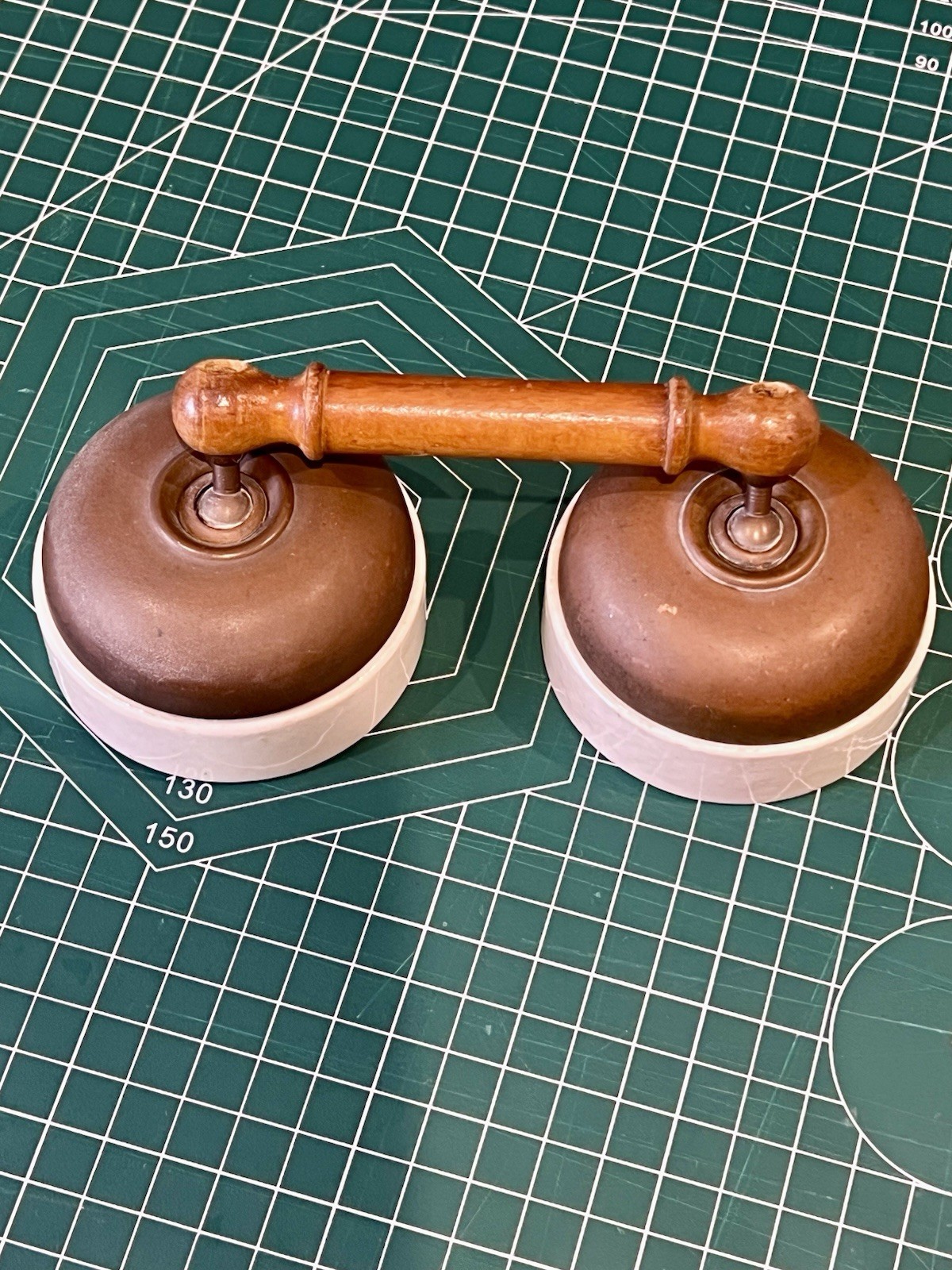 Antique Toggle Switch Brass and Porcelain Double Dolly Switch
