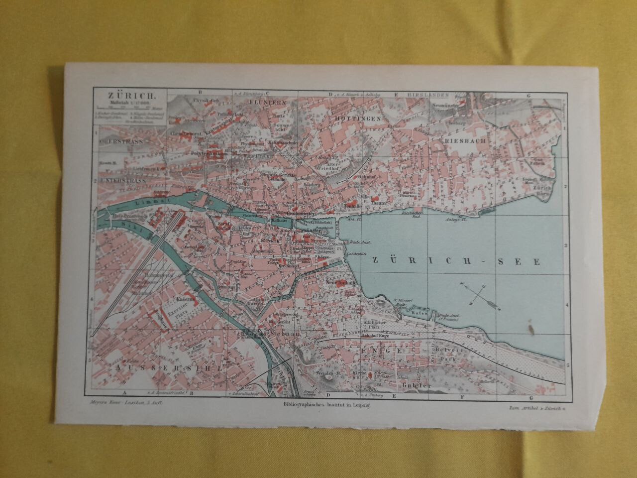 1897 ZURICH Vintage Map Switzerland ORIGINAL Color C11-6