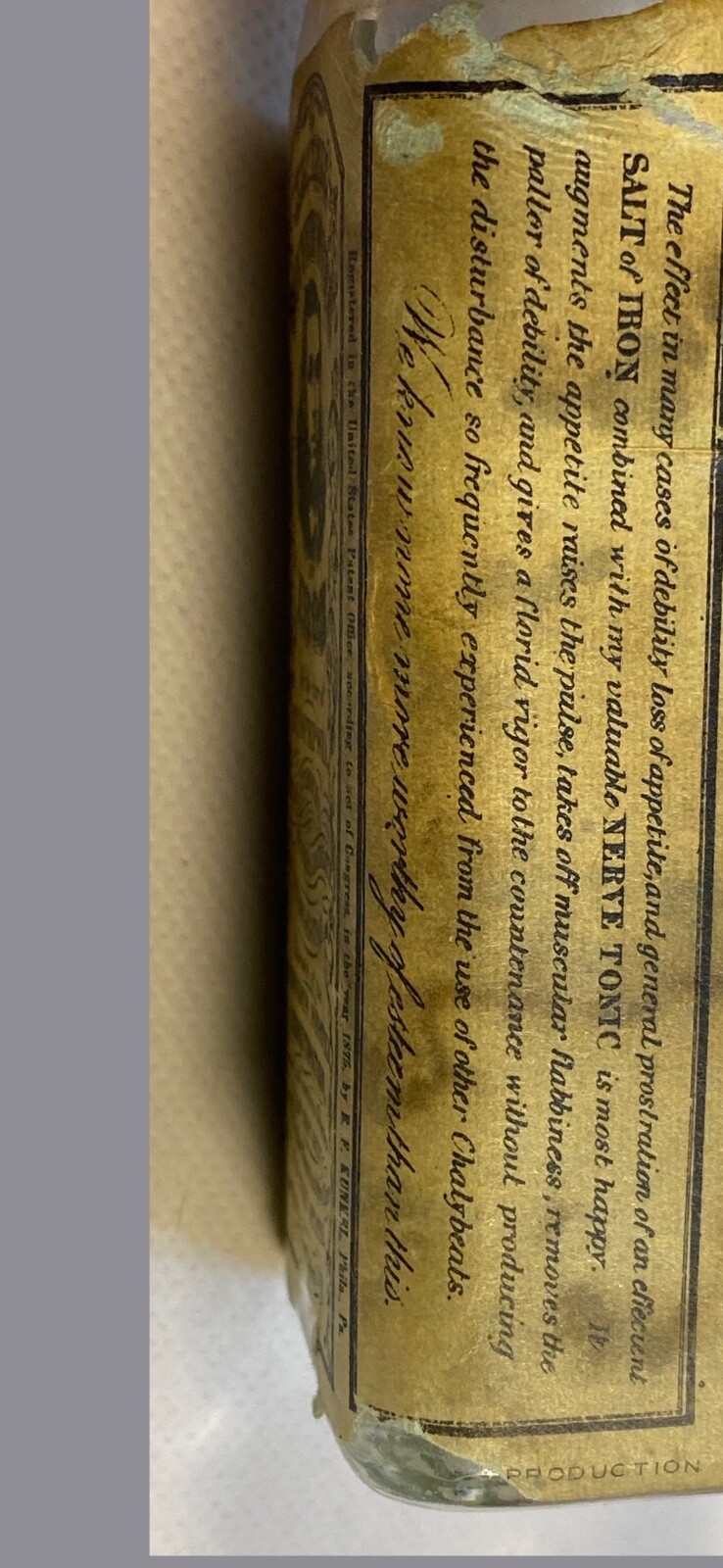 VERY RARE E. F. Kunkel Paper Label Medicine Bottle “Kunkel’s Bitterwine of Iron”