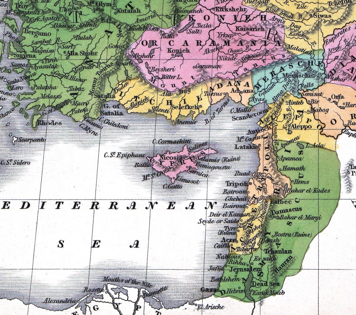 1828 JH Young Map Turkey in Asia Constantinople Jerusalem Cyprus Mesopotamia