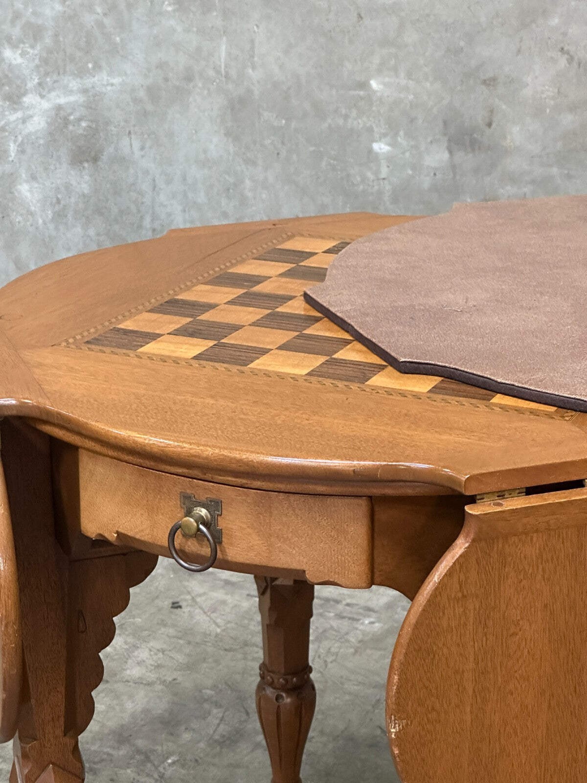 Antique Drop Leaf Game Table Chess Board Top Carved Legs Claw Feet