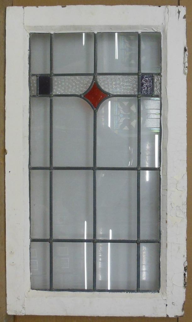 GEOMETRICAL LARGE OLD ENGLISH LEADED STAINED GLASS WINDOW 17.75″ X 30.5″