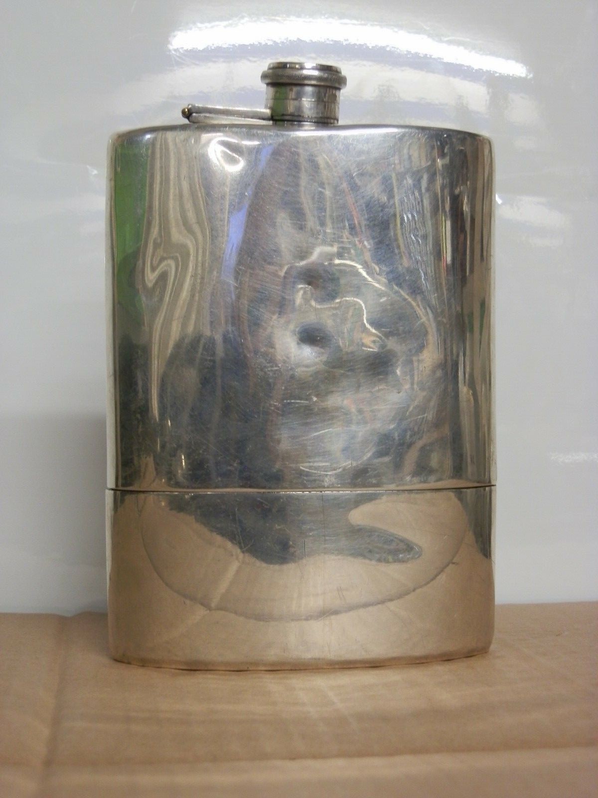 Antique Large (3/4 pint), Silver Plate, Harrods Flask With Removable Drinker.