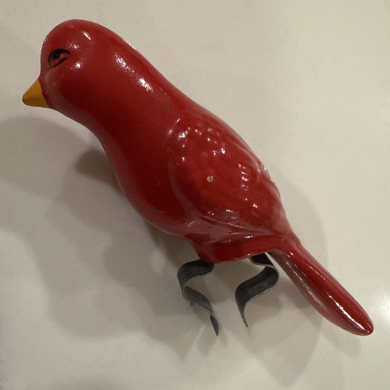 Roseville Ohio L&H Pottery Red Cardinal Bird Bath Clip On 1960s Vintage