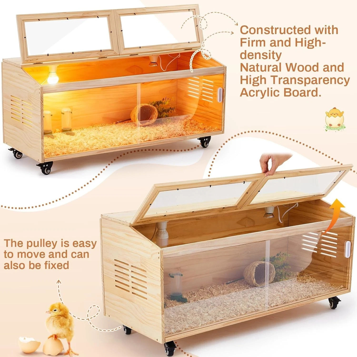 Large Brooder Box Kit for Chicks, 40 x 16 x 16 in Chicken Brooder Box with Brake