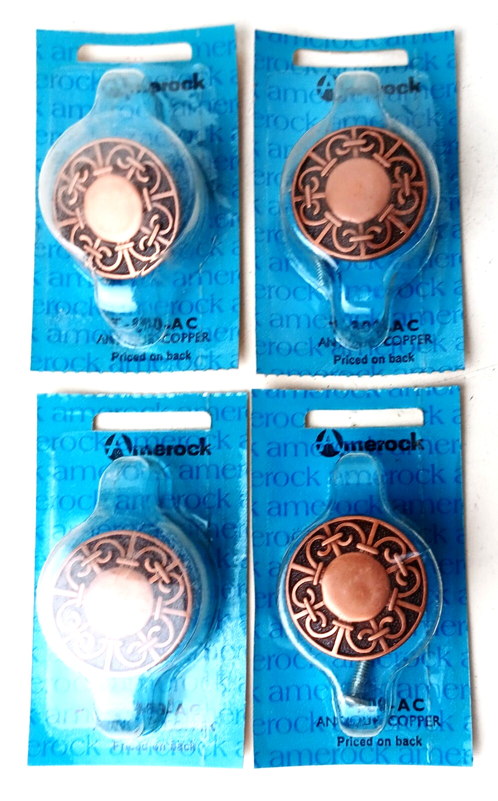Vintage Copper Tone Ornate Metal Drawer Knob Cabinet Pulls SEALED Lot of 4 MCM