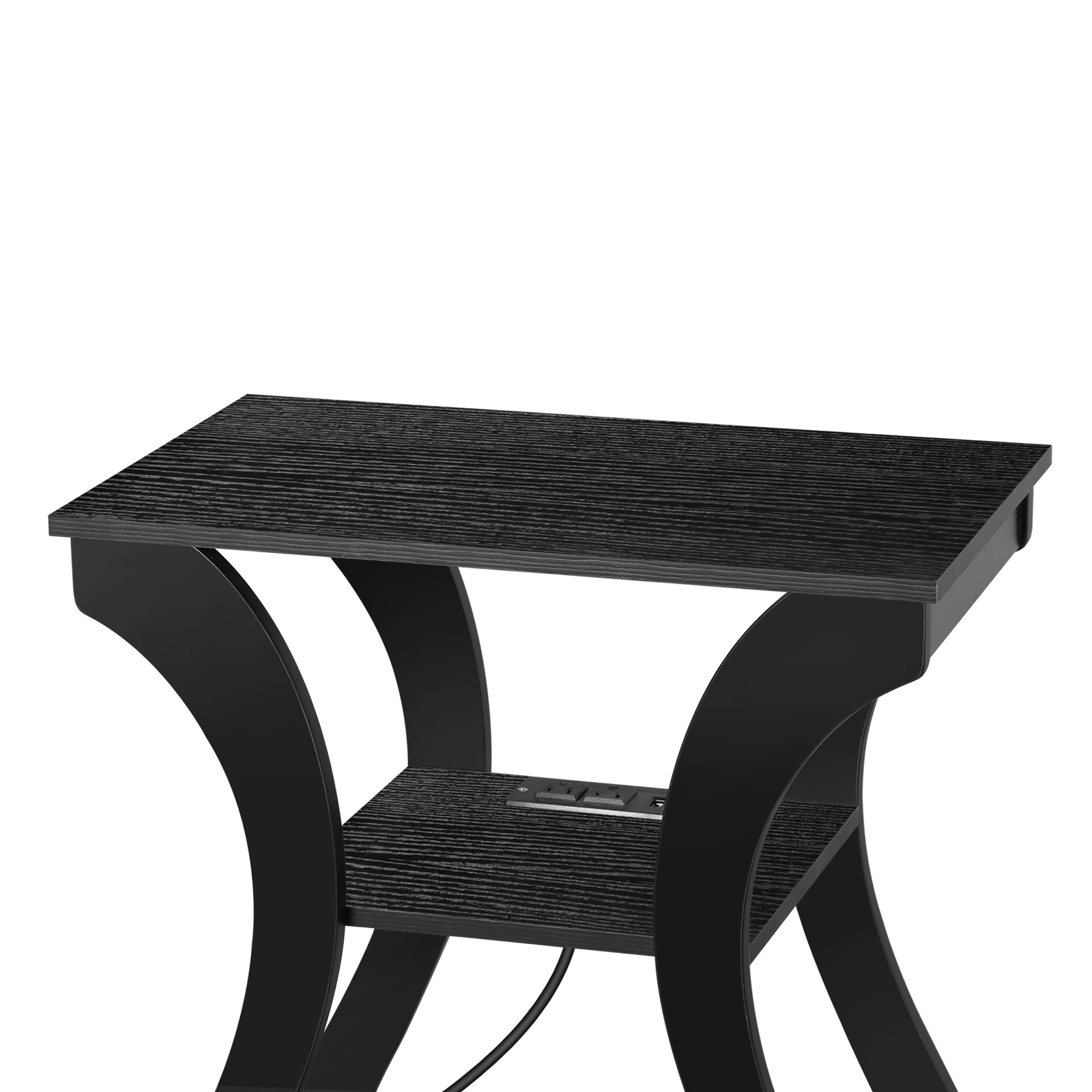 End Table 3 Tier Accent Sofa Table w/Curved Legs Shelf & Charging Station Black