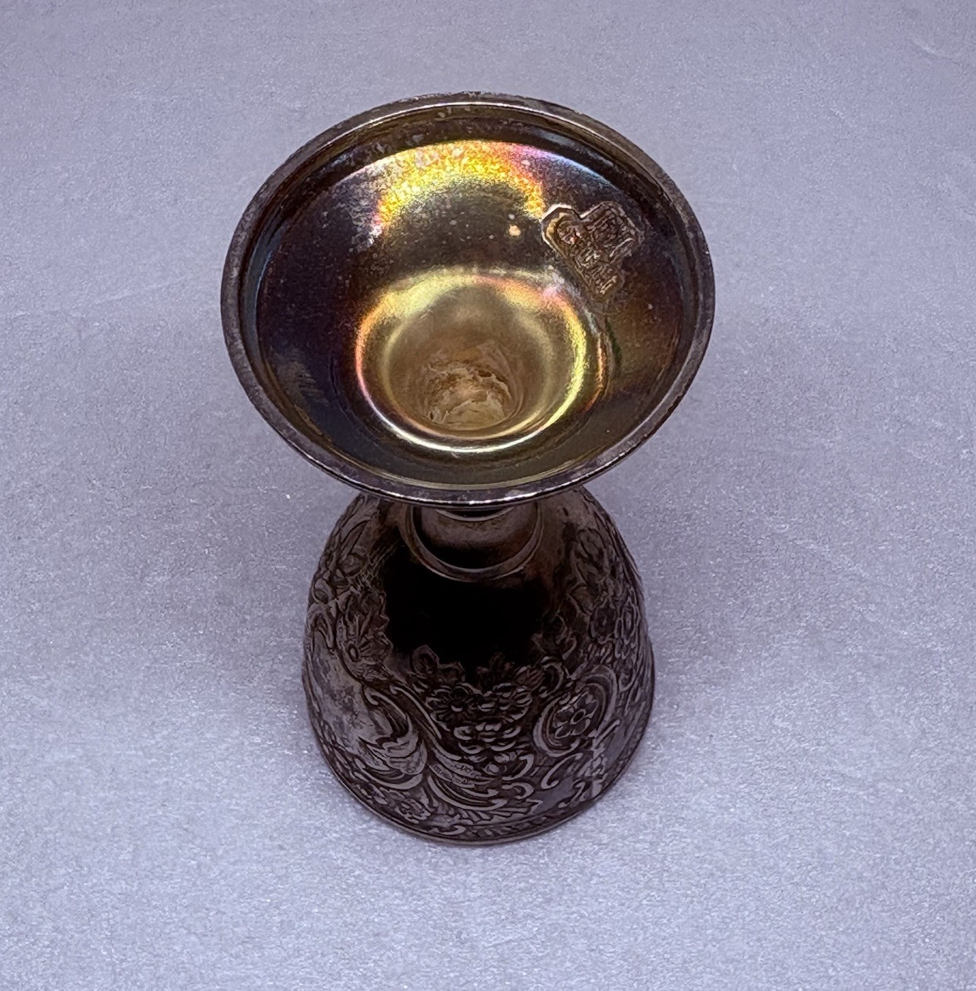 Vintage Hallmarked Silver Plated Chalice Cup 3.5” Embossed Floral Art Decor 7