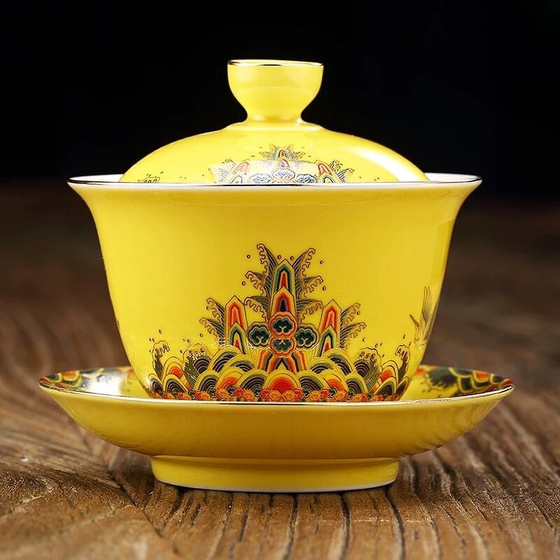 200ml Chinese Old Porcelain Gaiwan Peach Pattern Tureen Bowl Tea Cup Tea Set