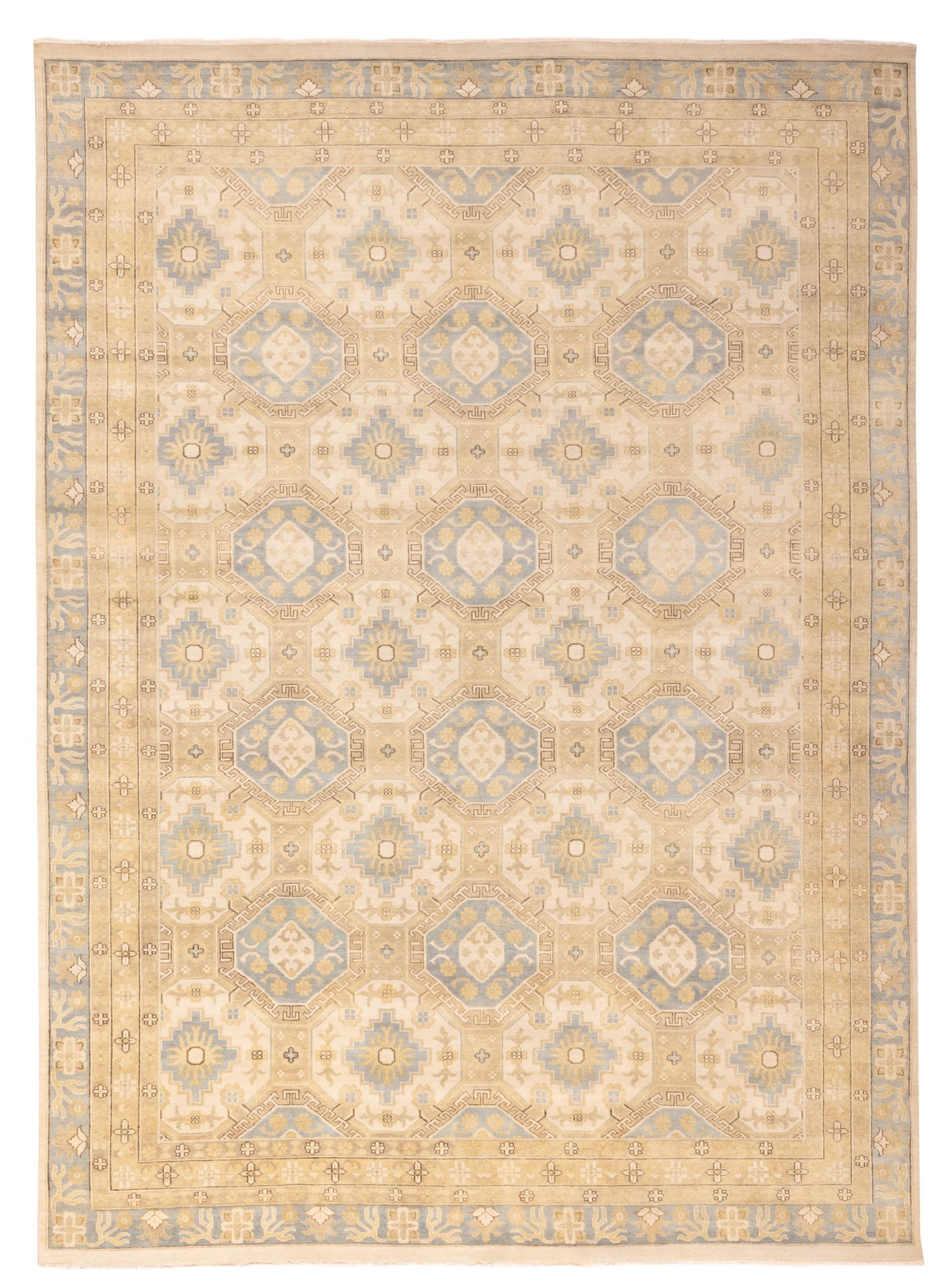 Vintage Geometric Area Rug 9’11” x 13’7″ Traditional Hand-Knotted Wool Carpet