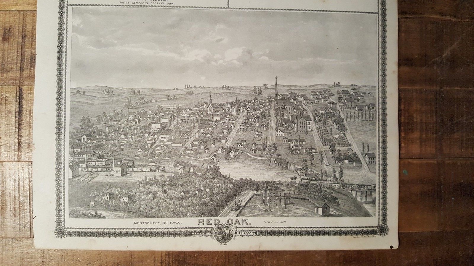 Antique Engraving – RED OAK, MONTGOMERY CO/OTHER VIEWS – Andreas Atlas Co. 1875
