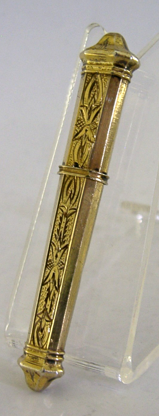 FRENCH SOLID SILVER GILT NEEDLE CASE c1890 NEEDLEWORK SEWING ANTIQUE